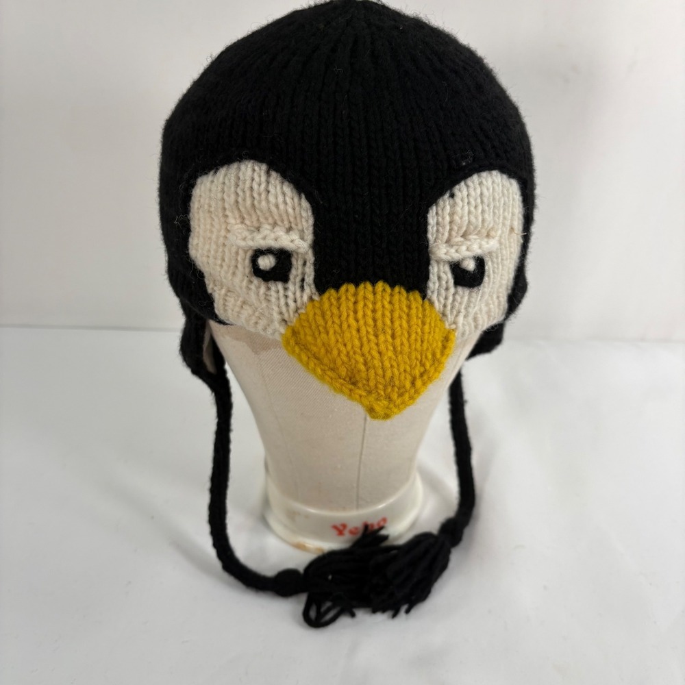 Vive Bien Penguin Earflap Hat Black White Wool Knit Child Beanie Ecuador